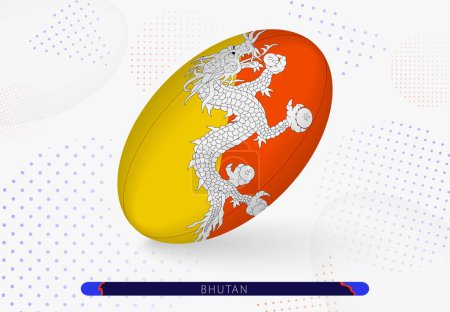 Illustration for Rugby ball with the flag of Bhutan on it. Equipment for rugby team of Bhutan. - Royalty Free Image