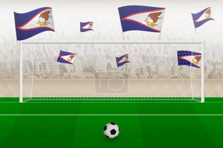 Ilustración de American Samoa football team fans with flags of American Samoa cheering on stadium, penalty kick concept in a soccer match. - Imagen libre de derechos