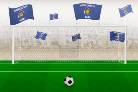 Ilustración de Fans del equipo de fútbol de Wisconsin con banderas de Wisconsin animando al estadio, concepto de penalti en un partido de fútbol. - Imagen libre de derechos