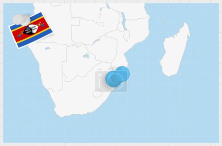 Téléchargez les illustrations : Map of Swaziland with a pinned blue pin. Pinned flag of Swaziland. - en licence libre de droit