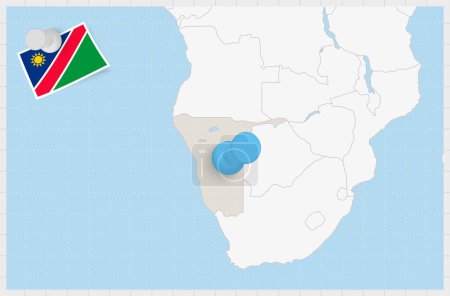 Ilustración de Mapa de Namibia con un alfiler azul. Bandera de Namibia. - Imagen libre de derechos