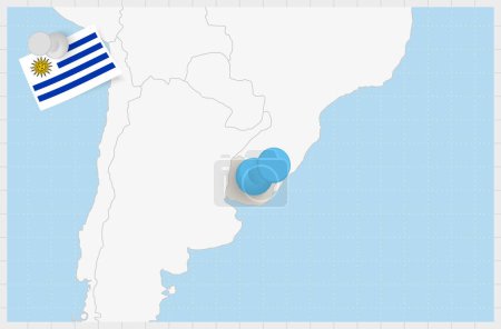 Ilustración de Map of Uruguay with a pinned blue pin. Pinned flag of Uruguay. - Imagen libre de derechos