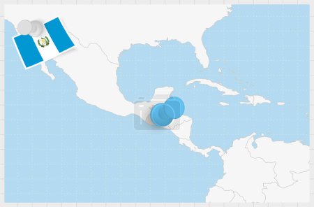 Ilustración de Map of Guatemala with a pinned blue pin. Pinned flag of Guatemala. - Imagen libre de derechos