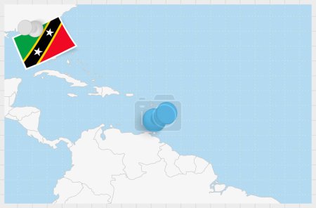 Ilustración de Map of Saint Kitts and Nevis with a pinned blue pin. Pinned flag of Saint Kitts and Nevis. - Imagen libre de derechos