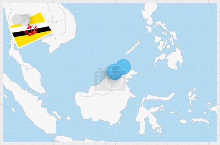 Ilustración de Map of Brunei with a pinned blue pin. Pinned flag of Brunei. - Imagen libre de derechos