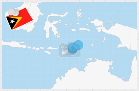 Illustration for Map of East Timor with a pinned blue pin. Pinned flag of East Timor. - Royalty Free Image