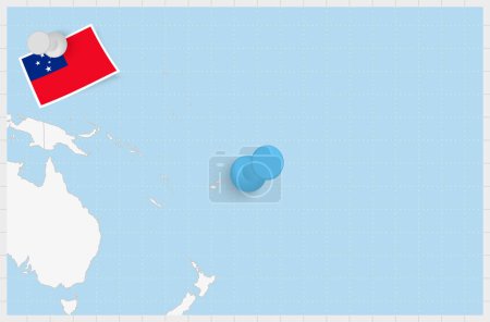 Illustration for Map of Samoa with a pinned blue pin. Pinned flag of Samoa. - Royalty Free Image