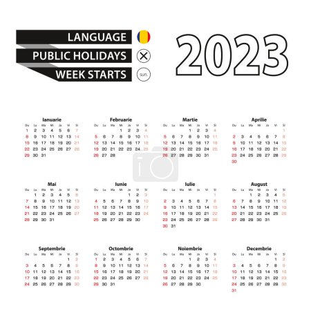 Téléchargez les illustrations : 2023 calendar in Romanian language, week starts from Sunday. - en licence libre de droit