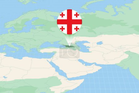 Illustration for Map illustration of Georgia with the flag. Cartographic illustration of Georgia and neighboring countries. - Royalty Free Image