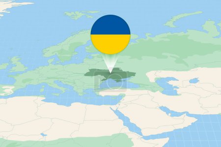 Kartenillustration der Ukraine mit der Flagge. Kartographische Darstellung der Ukraine und ihrer Nachbarländer.
