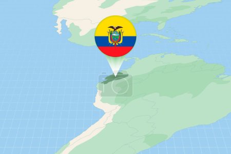 Mapa ilustración de Ecuador con la bandera. Ilustración cartográfica de Ecuador y países vecinos.