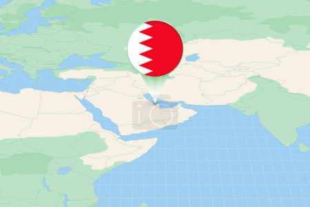 Illustration for Map illustration of Bahrain with the flag. Cartographic illustration of Bahrain and neighboring countries. - Royalty Free Image