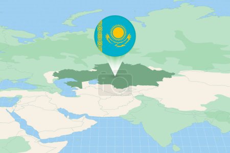 Ilustración de Mapa ilustración de Kazajstán con la bandera. Ilustración cartográfica de Kazajstán y países vecinos. - Imagen libre de derechos