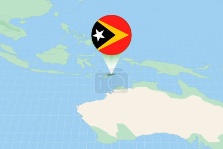 Illustration for Map illustration of East Timor with the flag. Cartographic illustration of East Timor and neighboring countries. - Royalty Free Image