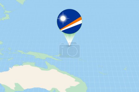Illustration for Map illustration of Marshall Islands with the flag. Cartographic illustration of Marshall Islands and neighboring countries. - Royalty Free Image