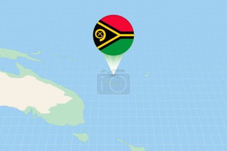 Téléchargez les illustrations : Map illustration of Vanuatu with the flag. Cartographic illustration of Vanuatu and neighboring countries. - en licence libre de droit