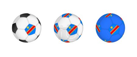 Illustration for Collection football ball with the DR Congo flag. Soccer equipment mockup with flag in three distinct configurations. - Royalty Free Image