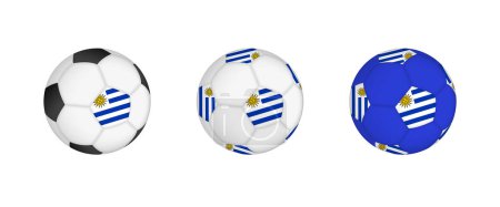 Ilustración de Colección pelota de fútbol con bandera de Uruguay. Equipo de fútbol maqueta con bandera en tres configuraciones distintas. - Imagen libre de derechos