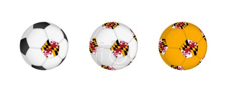 Illustration for Collection football ball with the Maryland flag. Soccer equipment mockup with flag in three distinct configurations. - Royalty Free Image