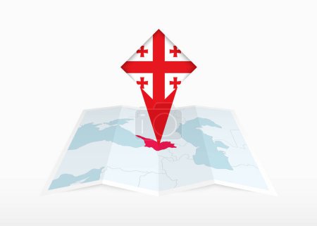 Illustration for Georgia is depicted on a folded paper map and pinned location marker with flag of Georgia. - Royalty Free Image
