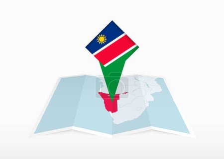 Ilustración de Namibia se representa en un mapa de papel doblado y marcador de ubicación con bandera de Namibia. - Imagen libre de derechos