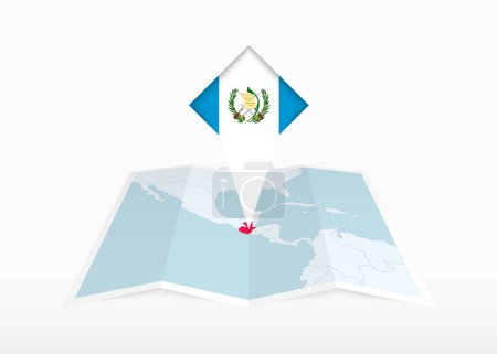Ilustración de Guatemala se representa en un mapa de papel doblado y marcador de ubicación con bandera de Guatemala. - Imagen libre de derechos