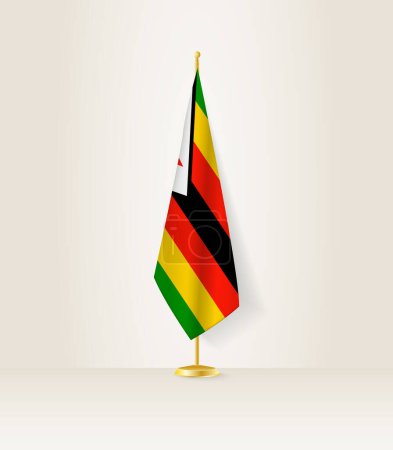 Illustration for Zimbabwe flag on a flag stand. - Royalty Free Image