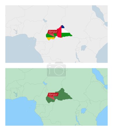 Ilustración de República Centroafricana mapa con pin de la capital del país. Dos tipos de mapa de la República Centroafricana con los países vecinos. - Imagen libre de derechos