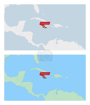 Jamaika-Karte mit Stecknadel der Hauptstadt des Landes. Zwei Arten von Jamaika-Karte mit Nachbarländern.
