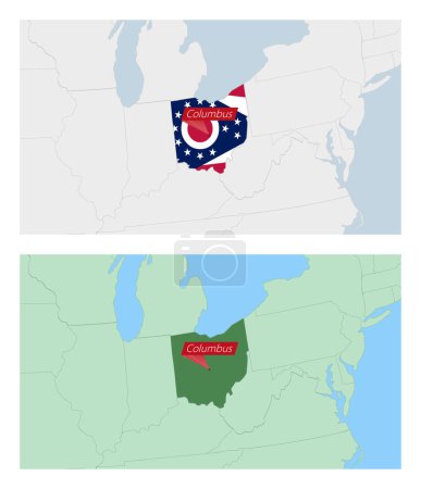 Illustration for Ohio map with pin of country capital. Two types of Ohio map with neighboring countries. - Royalty Free Image