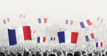 Illustration for Abstract crowd with flag of France. Peoples protest, revolution, strike and demonstration with flag of France. - Royalty Free Image