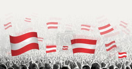 Illustration for Abstract crowd with flag of Austria. Peoples protest, revolution, strike and demonstration with flag of Austria. - Royalty Free Image