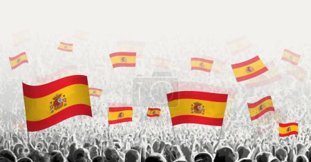 Illustration for Abstract crowd with flag of Spain. Peoples protest, revolution, strike and demonstration with flag of Spain. - Royalty Free Image