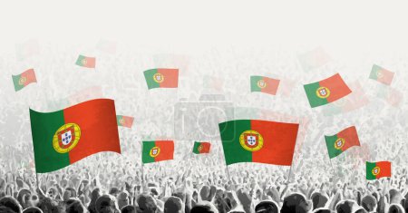 Illustration for Abstract crowd with flag of Portugal. Peoples protest, revolution, strike and demonstration with flag of Portugal. - Royalty Free Image