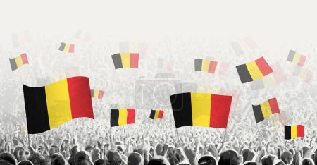 Illustration for Abstract crowd with flag of Belgium. Peoples protest, revolution, strike and demonstration with flag of Belgium. - Royalty Free Image