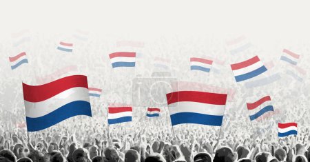 Illustration for Abstract crowd with flag of Netherlands. Peoples protest, revolution, strike and demonstration with flag of Netherlands. - Royalty Free Image