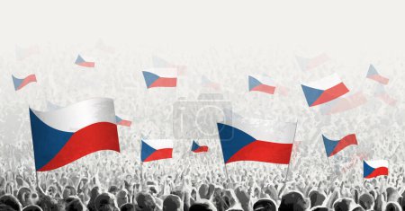 Illustration for Abstract crowd with flag of Czech Republic. Peoples protest, revolution, strike and demonstration with flag of Czech Republic. - Royalty Free Image