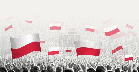 Illustration for Abstract crowd with flag of Poland. Peoples protest, revolution, strike and demonstration with flag of Poland. - Royalty Free Image