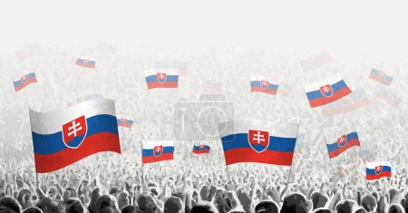 Illustration for Abstract crowd with flag of Slovakia. Peoples protest, revolution, strike and demonstration with flag of Slovakia. - Royalty Free Image