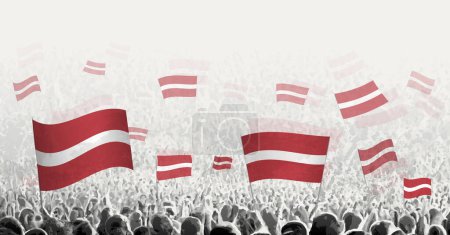Illustration for Abstract crowd with flag of Latvia. Peoples protest, revolution, strike and demonstration with flag of Latvia. - Royalty Free Image