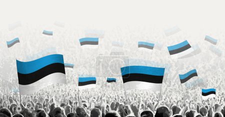 Illustration for Abstract crowd with flag of Estonia. Peoples protest, revolution, strike and demonstration with flag of Estonia. - Royalty Free Image
