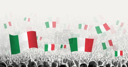 Illustration for Abstract crowd with flag of Italy. Peoples protest, revolution, strike and demonstration with flag of Italy. - Royalty Free Image