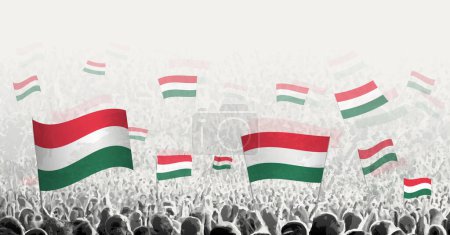 Illustration for Abstract crowd with flag of Hungary. Peoples protest, revolution, strike and demonstration with flag of Hungary. - Royalty Free Image