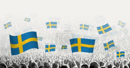 Illustration for Abstract crowd with flag of Sweden. Peoples protest, revolution, strike and demonstration with flag of Sweden. - Royalty Free Image