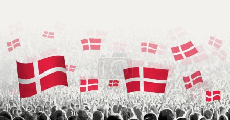 Illustration for Abstract crowd with flag of Denmark. Peoples protest, revolution, strike and demonstration with flag of Denmark. - Royalty Free Image