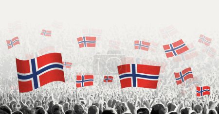 Illustration for Abstract crowd with flag of Norway. Peoples protest, revolution, strike and demonstration with flag of Norway. - Royalty Free Image