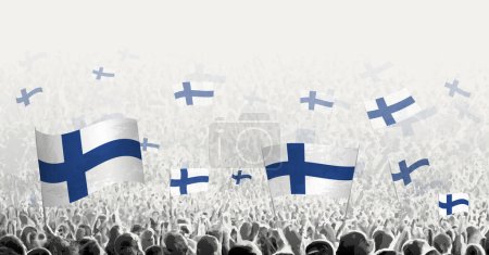 Illustration for Abstract crowd with flag of Finland. Peoples protest, revolution, strike and demonstration with flag of Finland. - Royalty Free Image