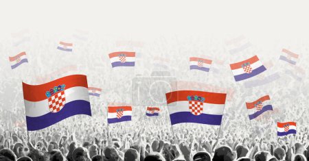 Illustration for Abstract crowd with flag of Croatia. Peoples protest, revolution, strike and demonstration with flag of Croatia. - Royalty Free Image