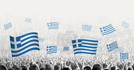 Illustration for Abstract crowd with flag of Greece. Peoples protest, revolution, strike and demonstration with flag of Greece. - Royalty Free Image