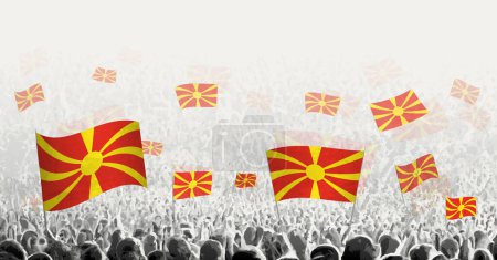 Illustration for Abstract crowd with flag of North Macedonia. Peoples protest, revolution, strike and demonstration with flag of North  Macedonia. - Royalty Free Image